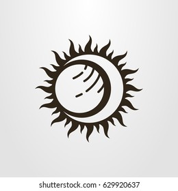 Black and white simple vector symbol of the sun moon and planet eclipse