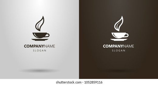 black and white simple vector tea cup logo with a tea leaf