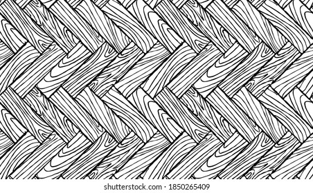 Black and white simple wooden floor. Herringbone parquet. Seamless pattern.Texture of a wooden parquet. Abstract background of white parquet. Vector illustration.