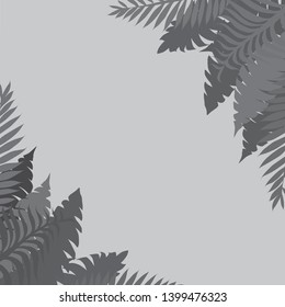 Black and white simplified illustration of tropical palm leaves