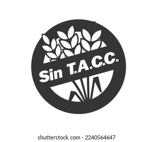 Black and white Sin TACC symbol. Concept of packaging and gluten free products.
