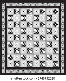 Black and White Sindhi Ajrak Vector Design and Sindhi Table Cloth Vector Design