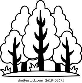 black and white single flat icon of a forest