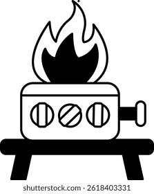 black and white single icon of camping stove