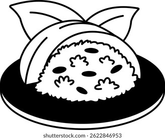 schwarz-weißes Einzelsymbol von Mango Sticky Rice