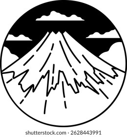 black and white single icon of a Mount Fuji