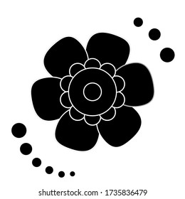 Black And White Single Isolated Flat Vector Flower. Icon Flower For Holiday, Design, India, Oriental and Arabic Ornament, Print, Web and App.
