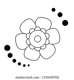 Black And White Single Isolated Flat Vector Flower. Icon Flower For Holiday, Design, India, Oriental and Arabic Ornament, Print, Web and App.