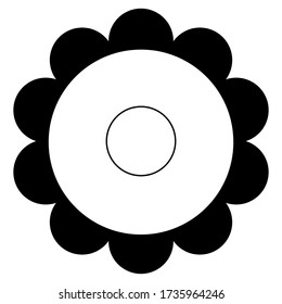 Black And White Single Isolated Flat Vector Flower. Icon Flower For Holiday, Design, India, Oriental and Arabic Ornament, Print, Web and App.