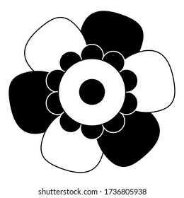 Black And White Single Isolated Flat Vector Flower. Icon Flower For Holiday, Design, India, Oriental and Arabic Ornament, Print, Web and App.