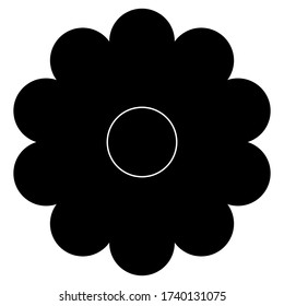 Black And White Single Isolated Flat Vector Flower. Icon Flower For Holiday, Design, India, Oriental and Arabic Ornament, Print, Web and App.