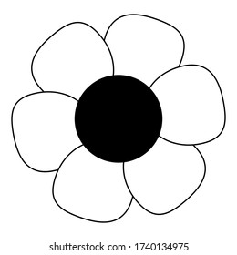 Flor Vector Plano Aislado, Blanco Y Negro. Flor de iconos para vacaciones, diseño, India, ornamento oriental y árabe, impresión, web y aplicación.