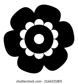 Flor Vector Plano Aislado, Blanco Y Negro. Flor de iconos para vacaciones, diseño, India, ornamento oriental y árabe, impresión, web y aplicación.