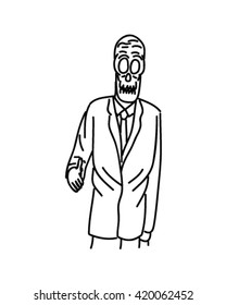Black and white skeleton businessman art