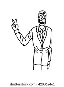 Black and white skeleton businessman art