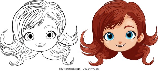Black and white sketch beside colored character