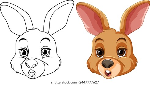 Black and white sketch beside a colored illustration.