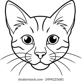 Black and white sketch of cats head, face of pet animal hand drawn vector Illustration