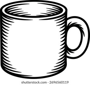 Black and white sketch of a ceramic mug drinkware beverage