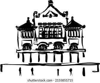 Black and white sketch of the Cirebon City Train Station, West Java, Indonesia. Vector illustration	