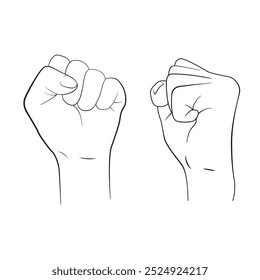 black and white sketch of a clenched fist View from the front and side