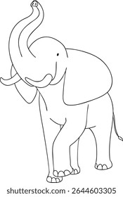 Bosquejo en blanco y negro de un elefante. Ilustración vectorial. Adecuado para un Anuncio, postal o cartel.

