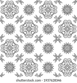 black and white sketch of flora and fauna batik. can be used for various purposes