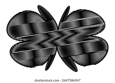 A black and white sketch of a four-leaf clover.