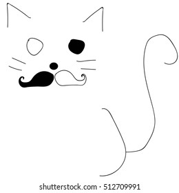 Black and white sketch of a funny cat