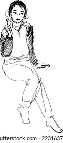 black and white sketch of a girl with candy in the hands of 