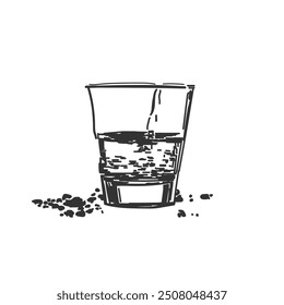Black and white sketch of a glass of water drawn by hand