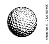 Black and white sketch of a golf ball, drawn in a classic, vintage style