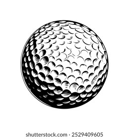 Black and white sketch of a golf ball, drawn in a classic, vintage style