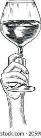 boceto blanco y negro de una ilustración dibujada a mano con vino. Vector aislado en un fondo brillante. Concepto de menú. imprimir