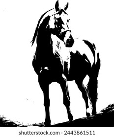 un bosquejo de caballo en blanco y negro