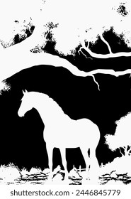 a black and white sketch of a horse