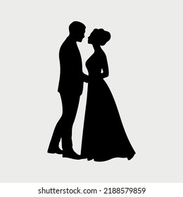 Black and white sketch image of a newly wedded couple. Lovers, kiss. Valentine's Day. Vector illustration