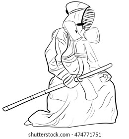 black and white sketch kendo samurai vector