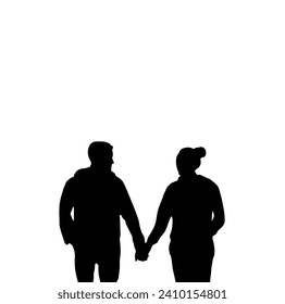 Black and white sketch of a male and female couple holding hands while walking. Valentine's Day. Vector illustration