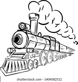 Black and white sketch of old train