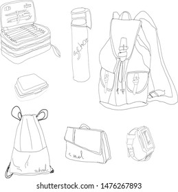 Black and white sketch of school set
