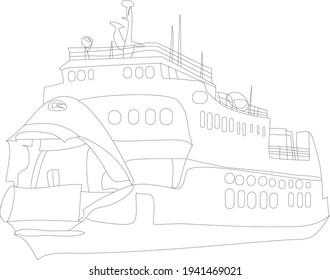 black and white sketch of a sea ferry