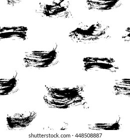 Black and white sketch seamless pattern. Monochrome dry brush ink texture. Wallpaper for invitations, greeting card and websites background.