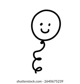 Black and white sketch of a smiling balloon. Minimalist style with a cheerful expression. Suitable for playful designs and creative projects. Perfect for festive themes.