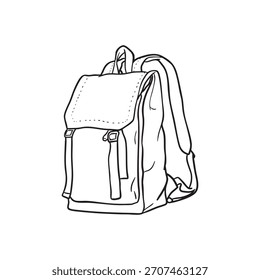 A black and white sketch of a stylish, practical backpack, perfect for travel, school, or everyday adventures