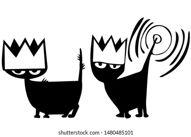 black and white sketch of two kittens in a crown