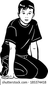 black and white sketch vector boy knelt down