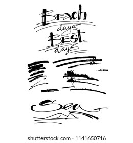 Black and white sketch. Vector calligraphic inscription and images. Isolated on white background