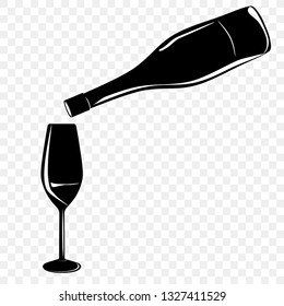 black and white sketch vector illustration of wine bottle and glasses on the background, which simulates the absence of a background.