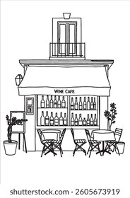 Black and White Sketch of a Wine Café vector